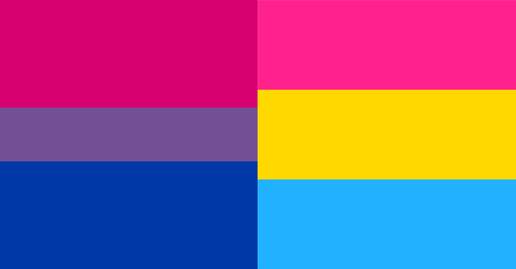 Bisexual and pansexual pride flags