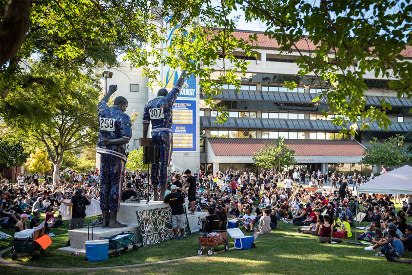 Juneteenth rally at Victory Salute statue at SJSU