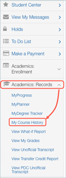 My Course History under Academics Records on My SJSU