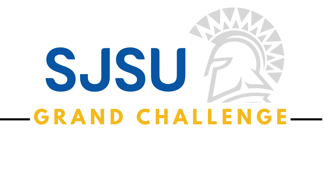Spartan head with text "SJSU Grand Challenge"