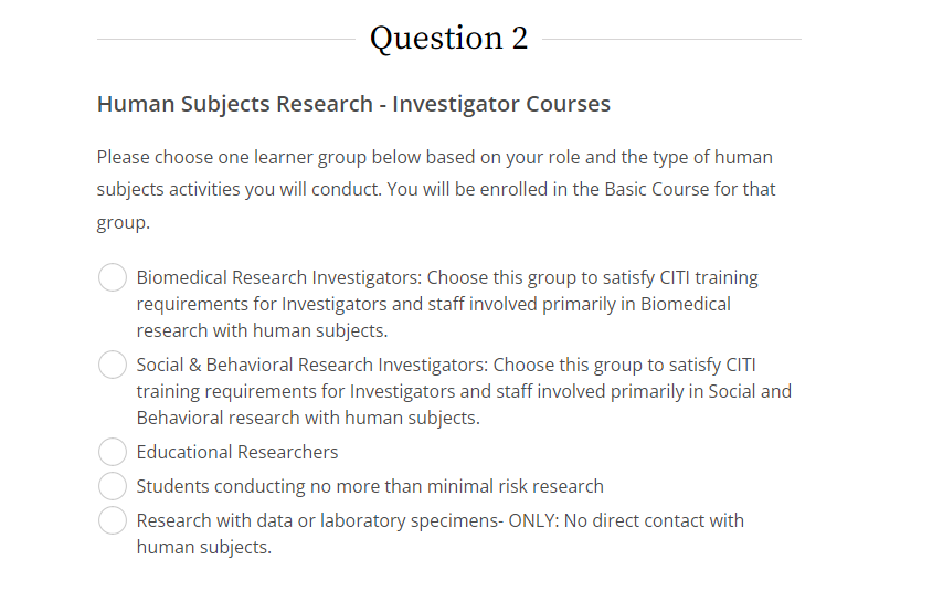 CITI Human Subjects Research Training for Researchers