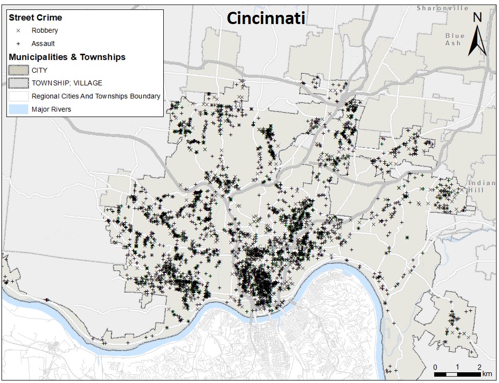 Map showing crime prediction in Cincinnati
