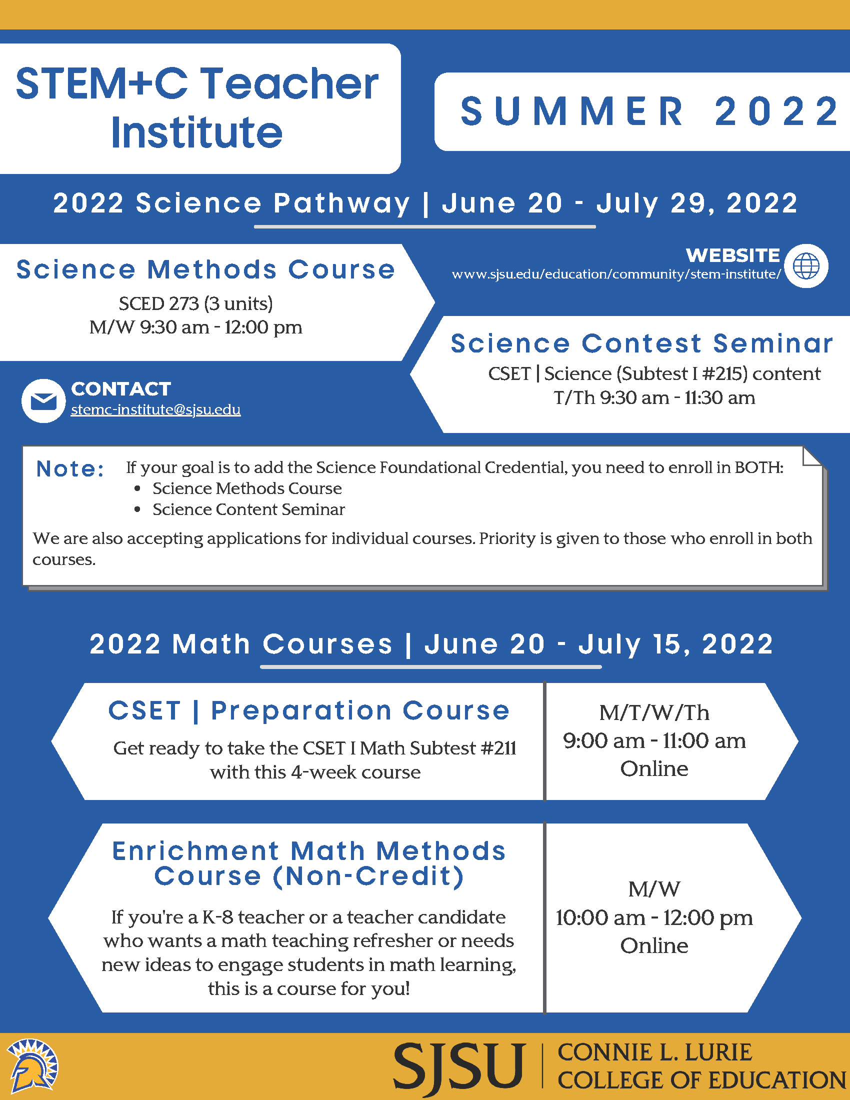 Summer 2022 STEM+C Teacher Institute Course Flyer