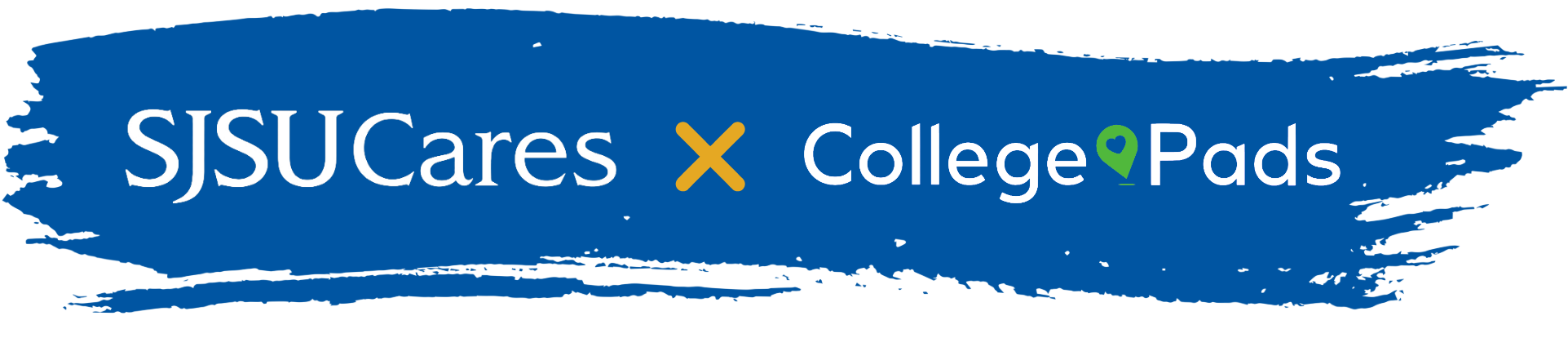 Banner of SJSU Cares logo on the left, an "x" in the middle, and College Pads logo on the right.
