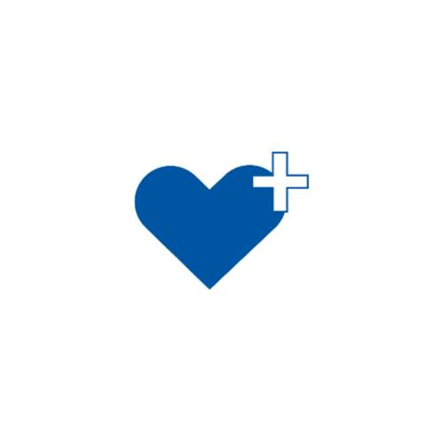 A blue heart with a plus sign at the top right corner