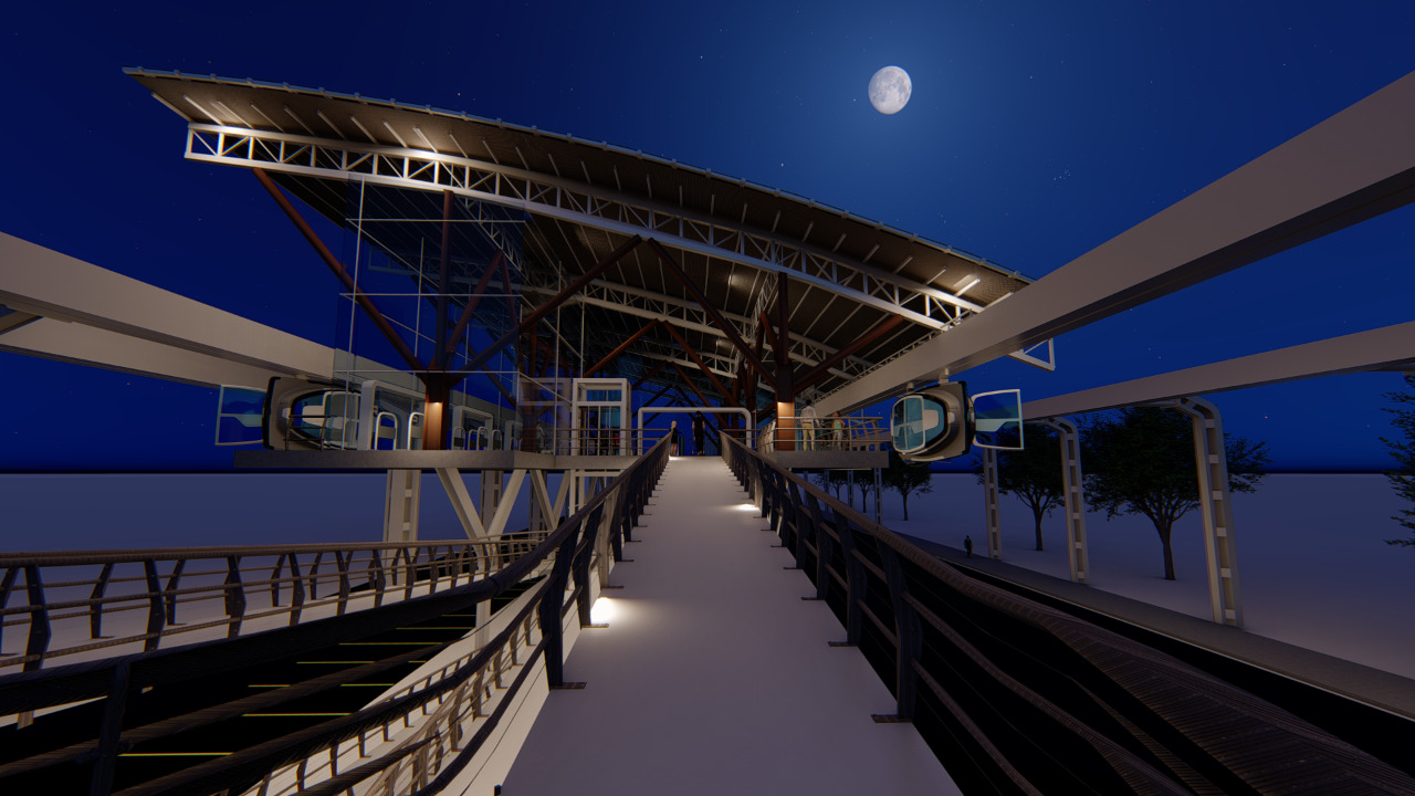 Rendering of the view of station at night.