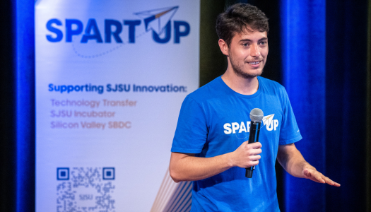 Student pitching a business idea in the SpartUp program