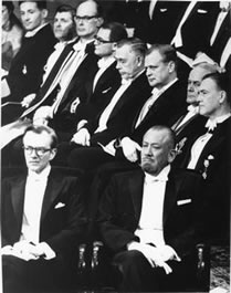 Steinbeck and professor Maurice Wilkins at Nobel Prize ceremony.