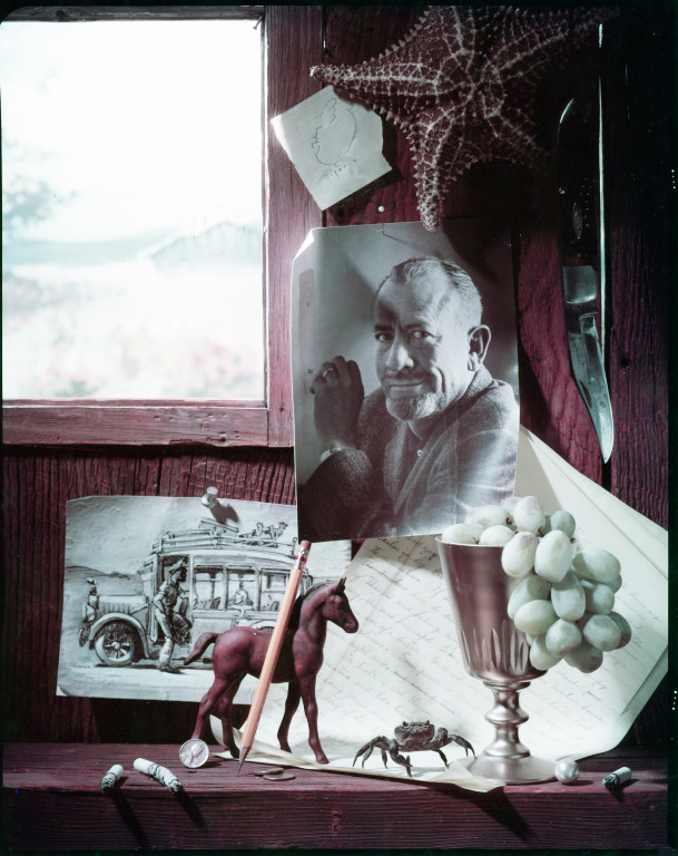 Collage of items symbolic of John Steinbeck.