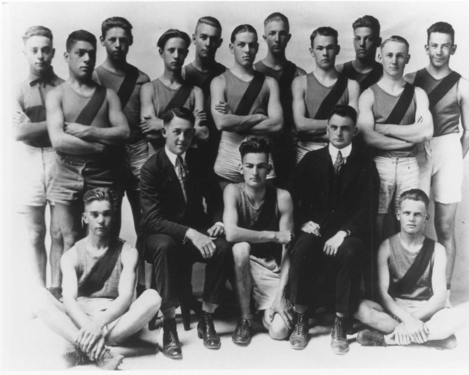 Black and white photo of Steinbeck's high school track team