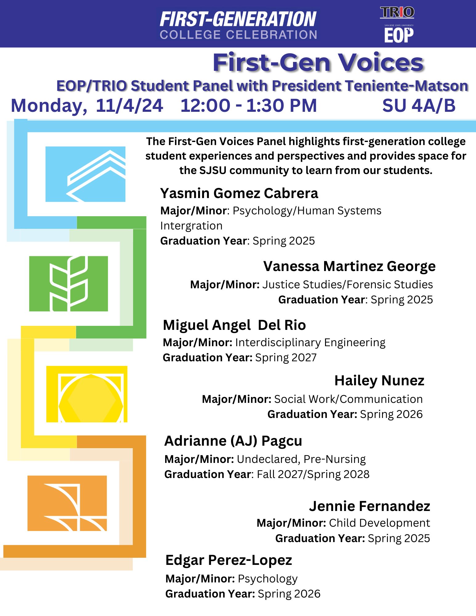 Flyer for First Gen student panel.
