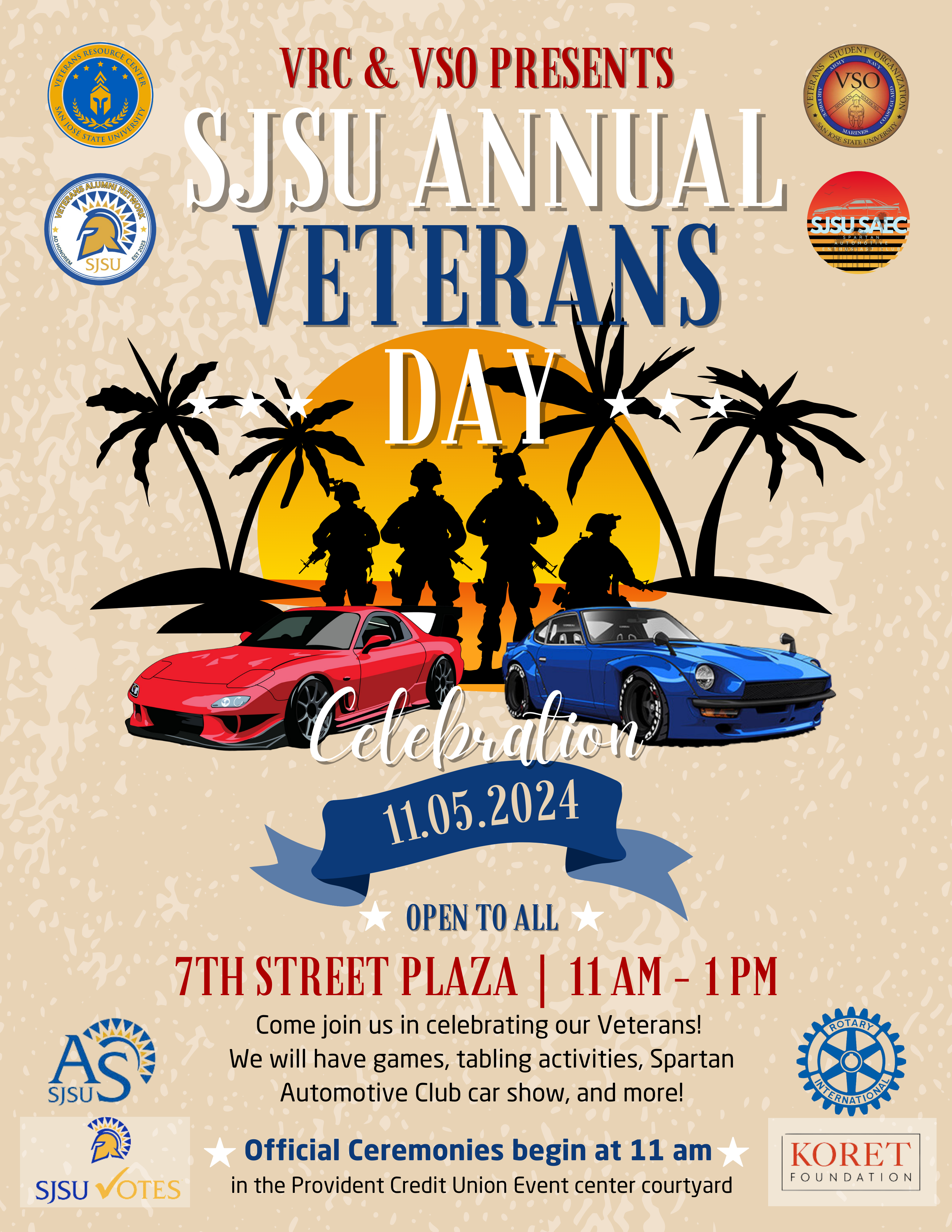 Flyer for SJSU Veterans Celebration at First Gen Week.