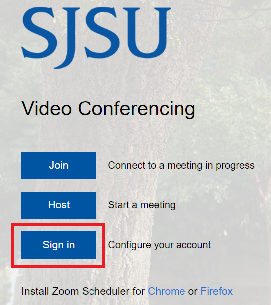 SJSU Zoom page to sign in