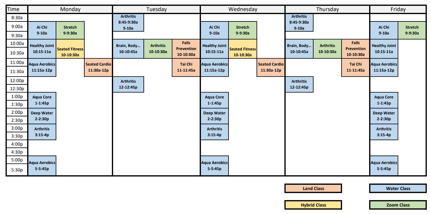 Facilities Activity Calendar