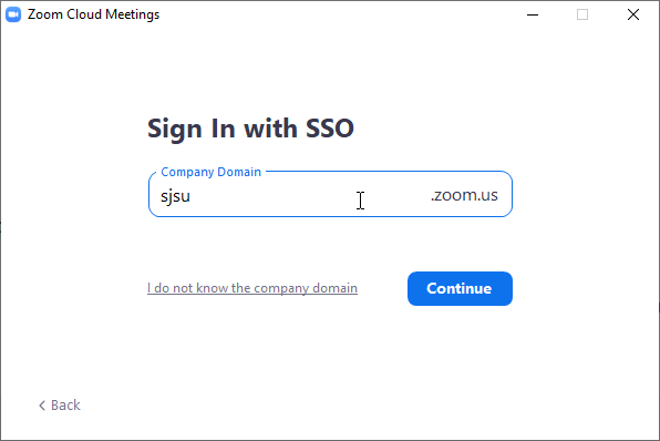 Enter“sjsu” in the “Company domain” blank.