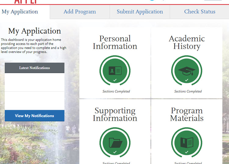 Screenshot of the Cal State Apply applicat's dashboard