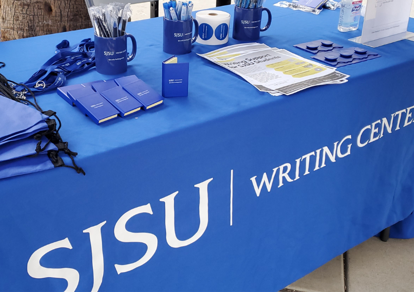 Writing Center table set up at an event