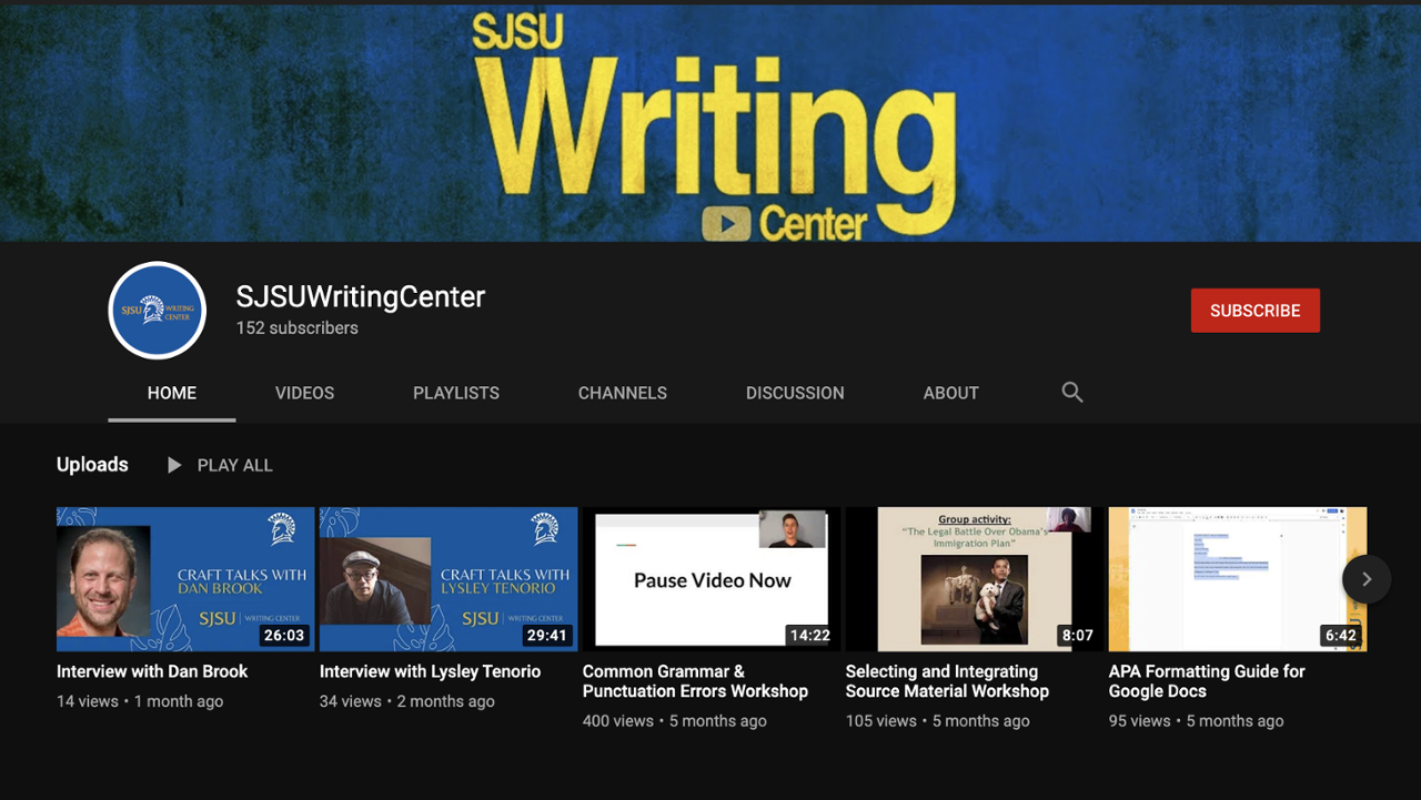 Writing Center YouTube channel cover image
